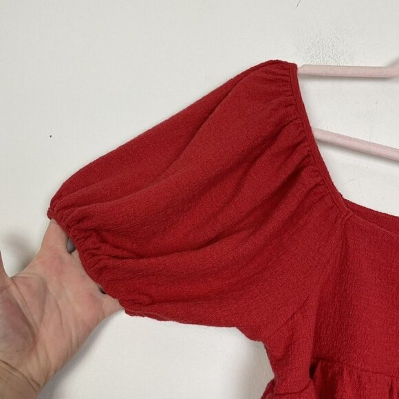 Madewell Woman’s Red Puff Sleeve Peplum Textured Top Size XS - Picture 2 of 7